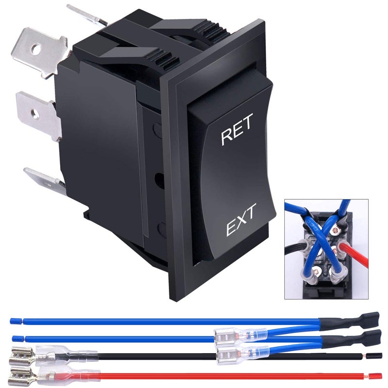 weideer Momentary Reverse Polarity Rocker Switch DPDT (ON)-Off-(ON) 6 Pin 20A 12V DC Power Tongue Jack Switch with Jumper Wires for RV Trailer Motor Control KCD2-7-223-6P-X - Image 1